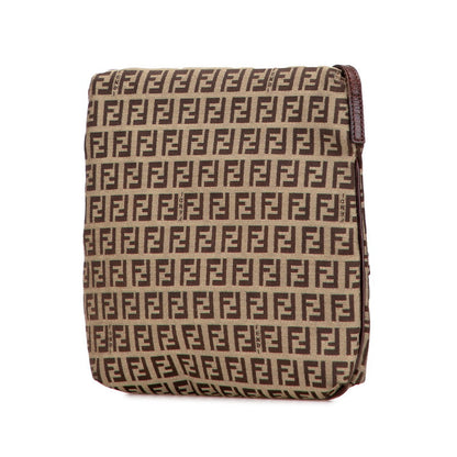 Fendi Zucchino Canvas Leather Shoulder Bag