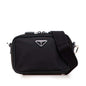 Prada Triangle Logo Plate Nylon Saffiano Leather Shoulder Bag