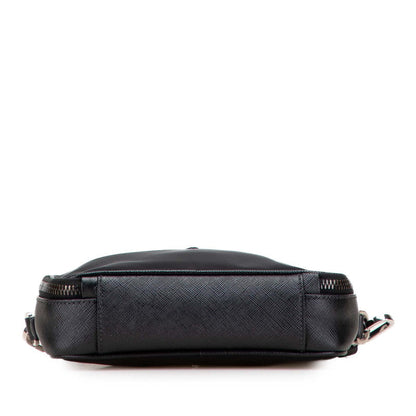 Prada Triangle Logo Plate Nylon Saffiano Leather Shoulder Bag