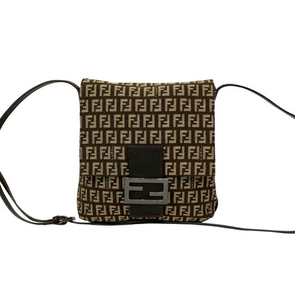 Fendi Zucchino Canvas Leather Shoulder Bag