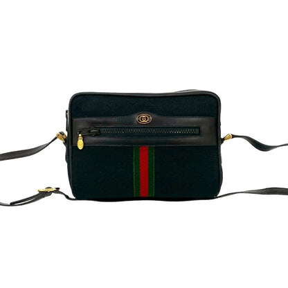 Gucci GG Logo Canvas Leather Shoulder Bag