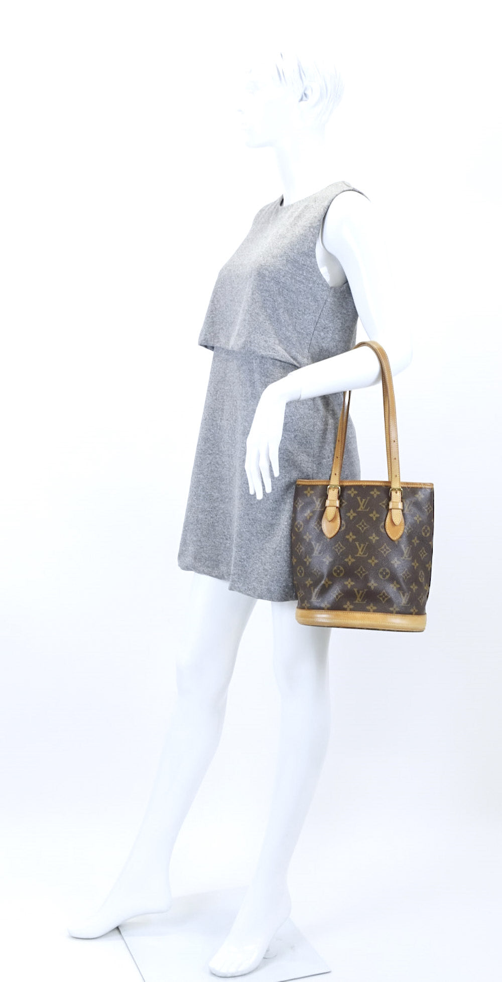 Louis Vuitto Petit Bucket Monogram Canvas Shoulder Bag with Pochette Bag