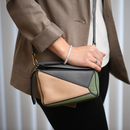 Loewe Puzzle Mini Asphalt Grey Nude Green Leather Shoulder Crossbody Bag