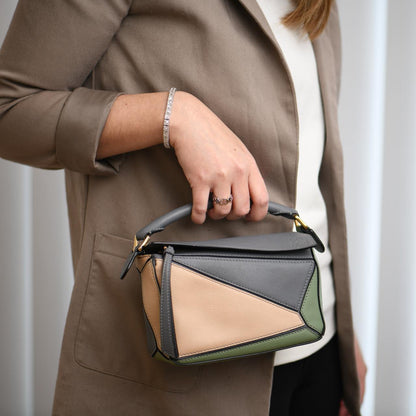 Loewe Puzzle Mini Asphalt Grey Nude Green Leather Shoulder Crossbody Bag