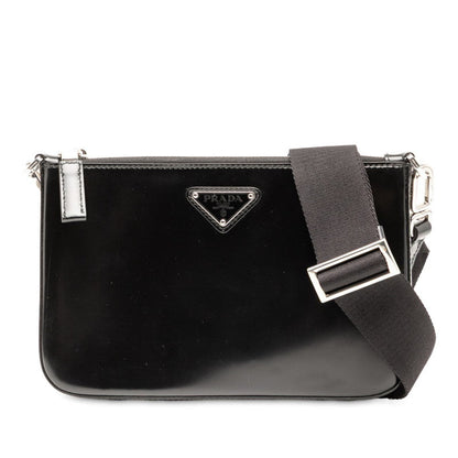 Prada 2VH129 Triangle Logo Plate Leather Shoulder Bag