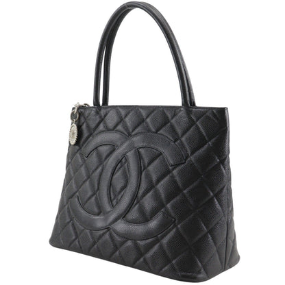 Chanel Medallion Tote Quilted Caviar Black Leather Tote Bag Bag (   )