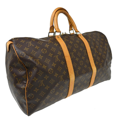 Louis Vuitton Keepall Bag Monogram Canvas Brown Canvas Travel Bag Bag (   )