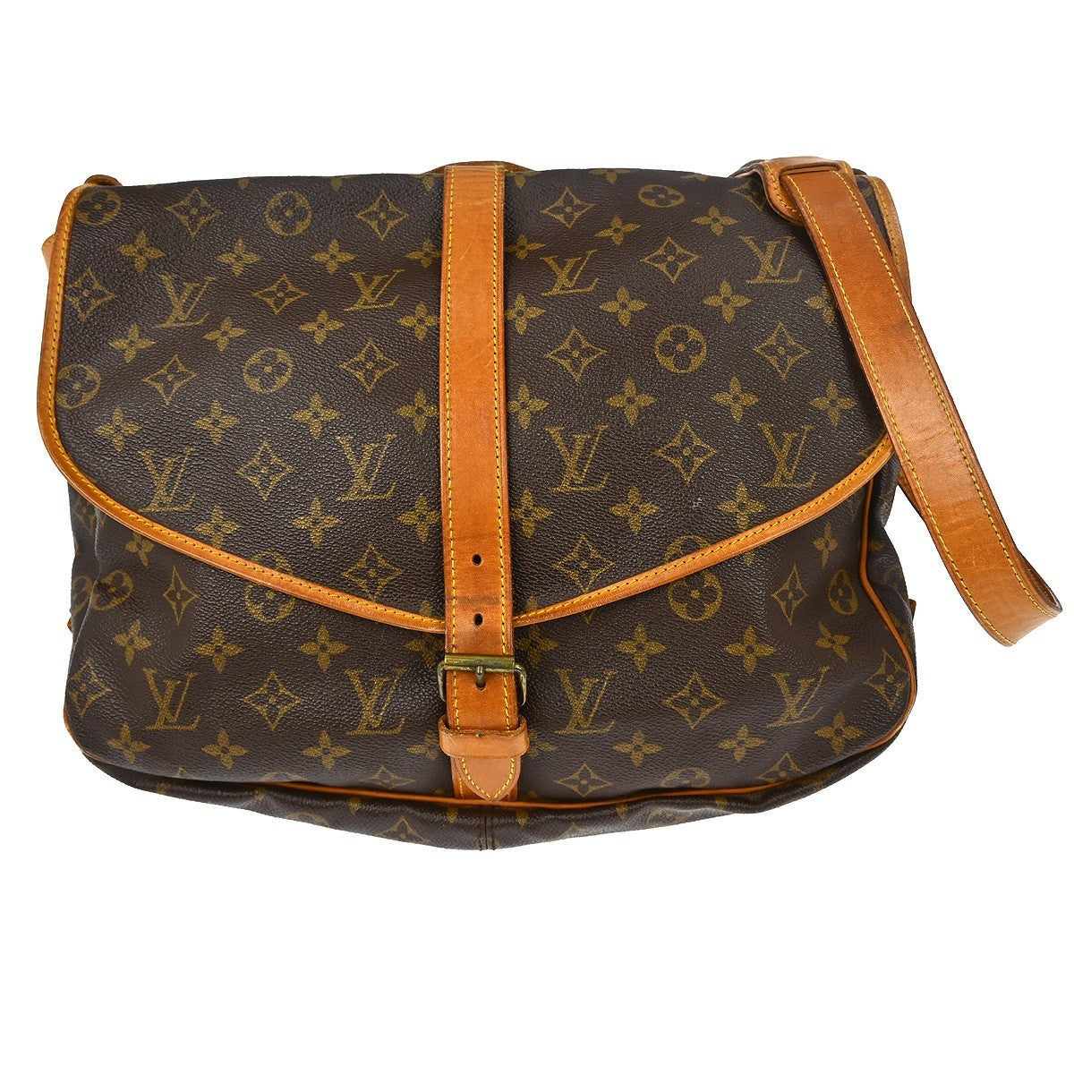 Louis Vuitton Saumur Handbag Monogram Canvas Brown Canvas Shoulder Bag Bag (   )