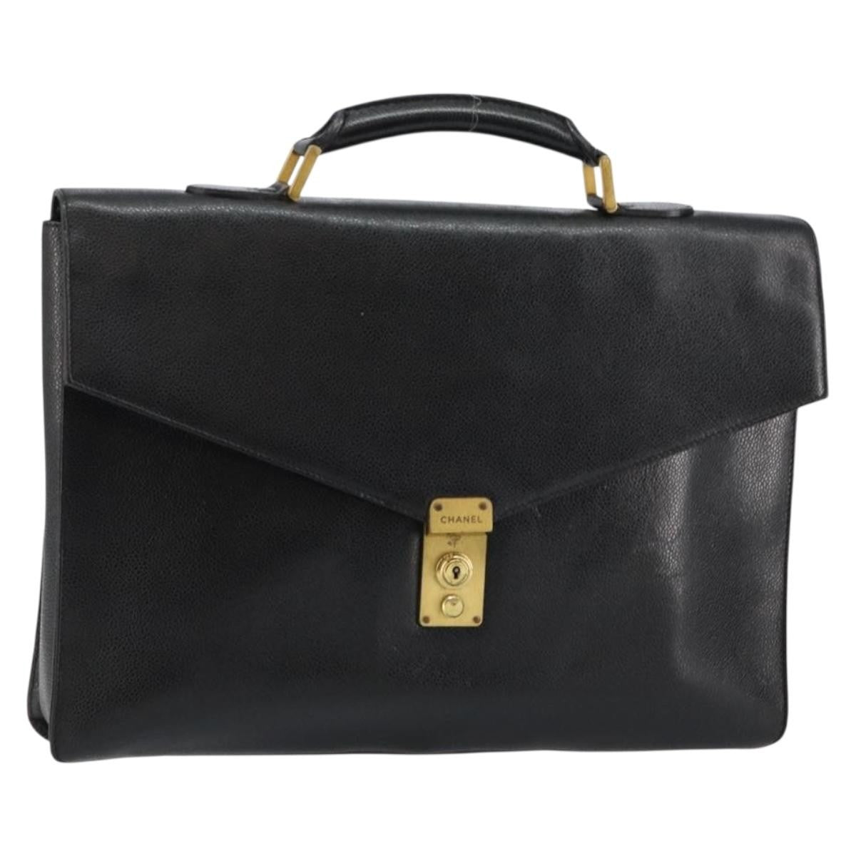 Chanel Vintage Lock Briefcase Caviar Black Leather Briefcase Bag (   )