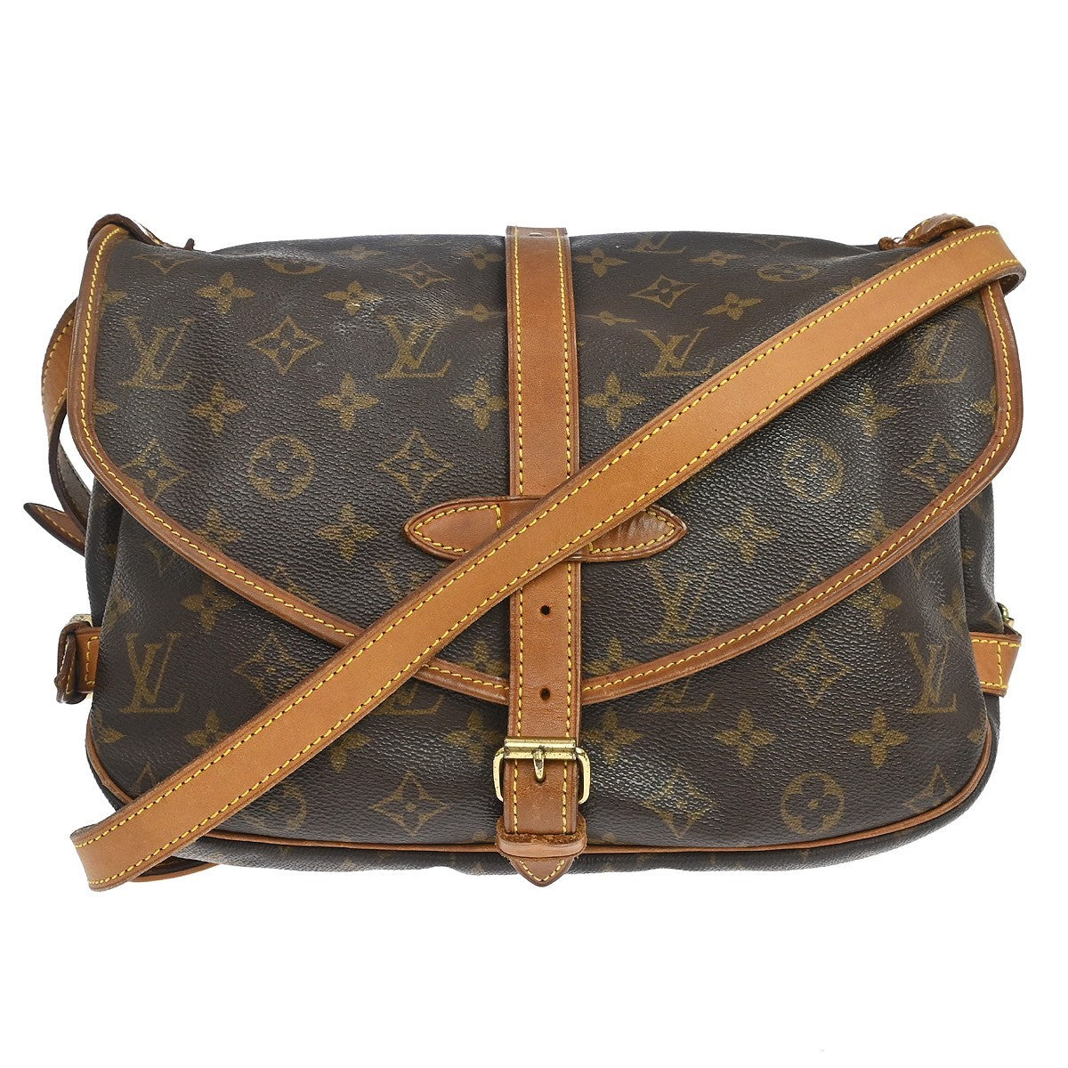 Louis Vuitton Saumur Handbag Monogram Canvas Brown Canvas Shoulder Bag Bag (   )
