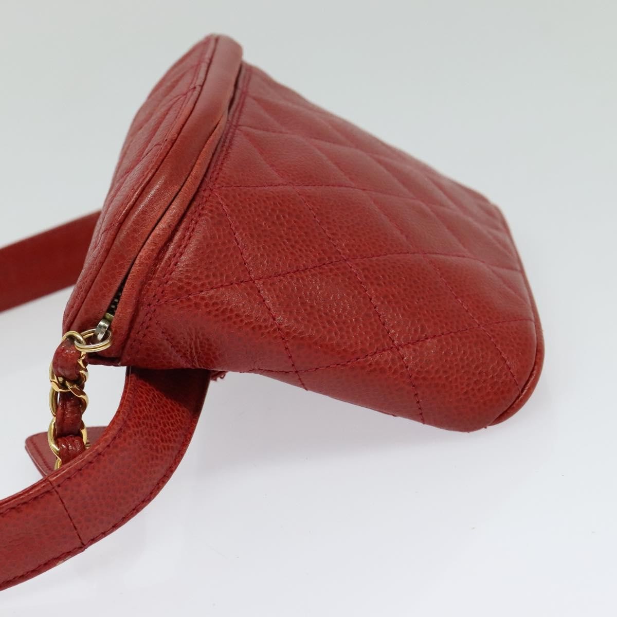 Chanel Vintage Zip Belt Bag Quilted Caviar Red Leather Shoulder Bag Bag (   )