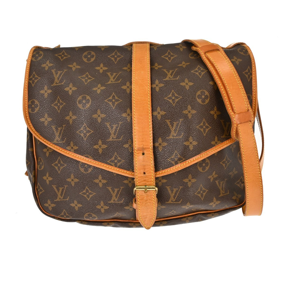 Louis Vuitton Saumur Handbag Monogram Canvas Brown Canvas Shoulder Bag Bag (   )
