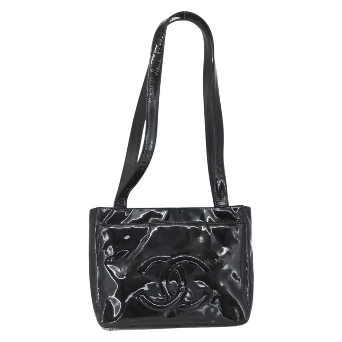 Chanel Vintage Flap Shoulder Bag Patent Leather Black Patent_Leather Shoulder Bag Bag (   )