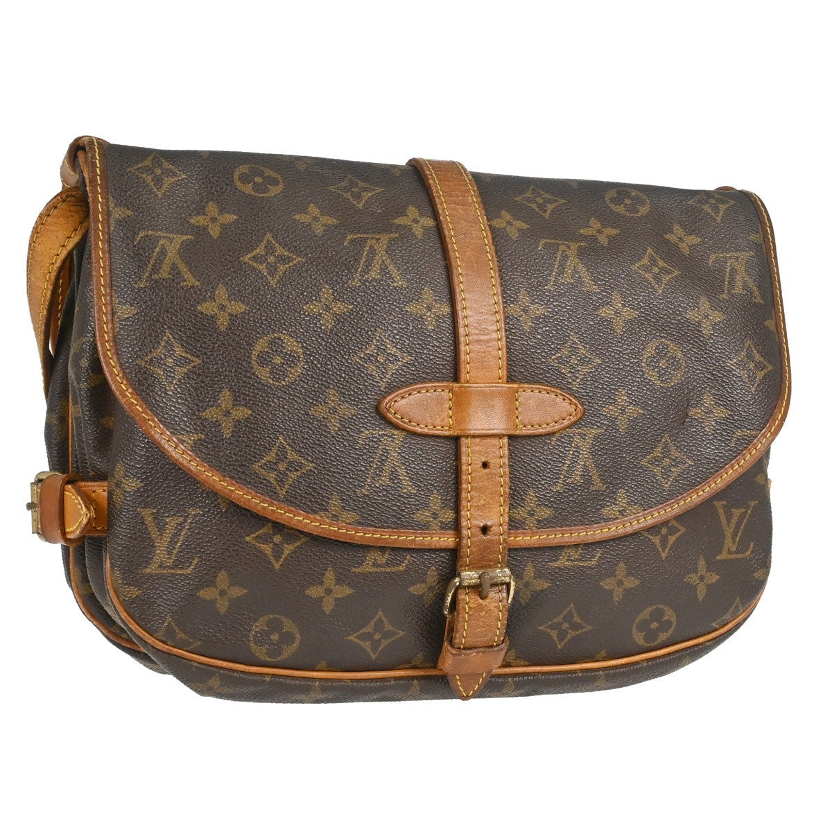 Louis Vuitton Saumur Handbag Monogram Canvas Brown Canvas Shoulder Bag Bag (   )