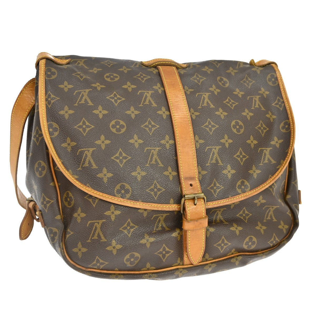 Louis Vuitton Saumur Handbag Monogram Canvas Brown Canvas Shoulder Bag Bag (   )