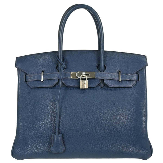 Hermes Birkin Handbag Blue Togo With Palladium Hardware Blue Leather Handbag (   )