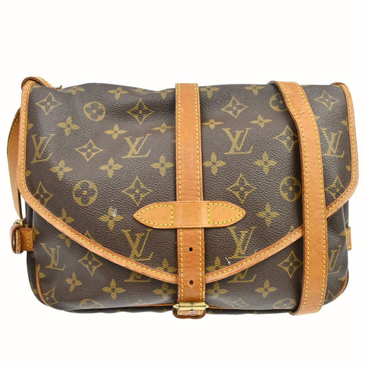 Louis Vuitton Saumur Handbag Monogram Canvas Brown Canvas Shoulder Bag Bag (   )