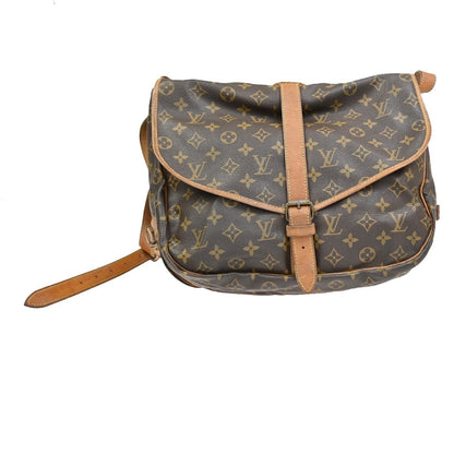 Louis Vuitton Saumur Handbag Monogram Canvas Brown Leather Shoulder Bag Bag (   )