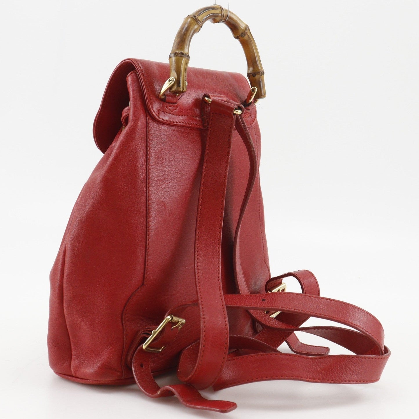 Gucci Vintage Bamboo Backpack Leather Red Leather Backpack Bag (   )