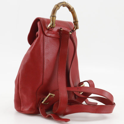 Gucci Vintage Bamboo Backpack Leather Red Leather Backpack Bag (   )