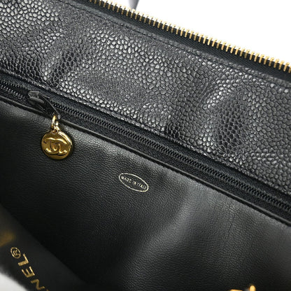 Chanel Vintage Zip Shoulder Bag Chevron Caviar Black Calfskin Shoulder Bag Bag (   )