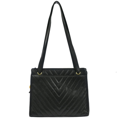 Chanel Vintage Zip Shoulder Bag Chevron Caviar Black Calfskin Shoulder Bag Bag (   )
