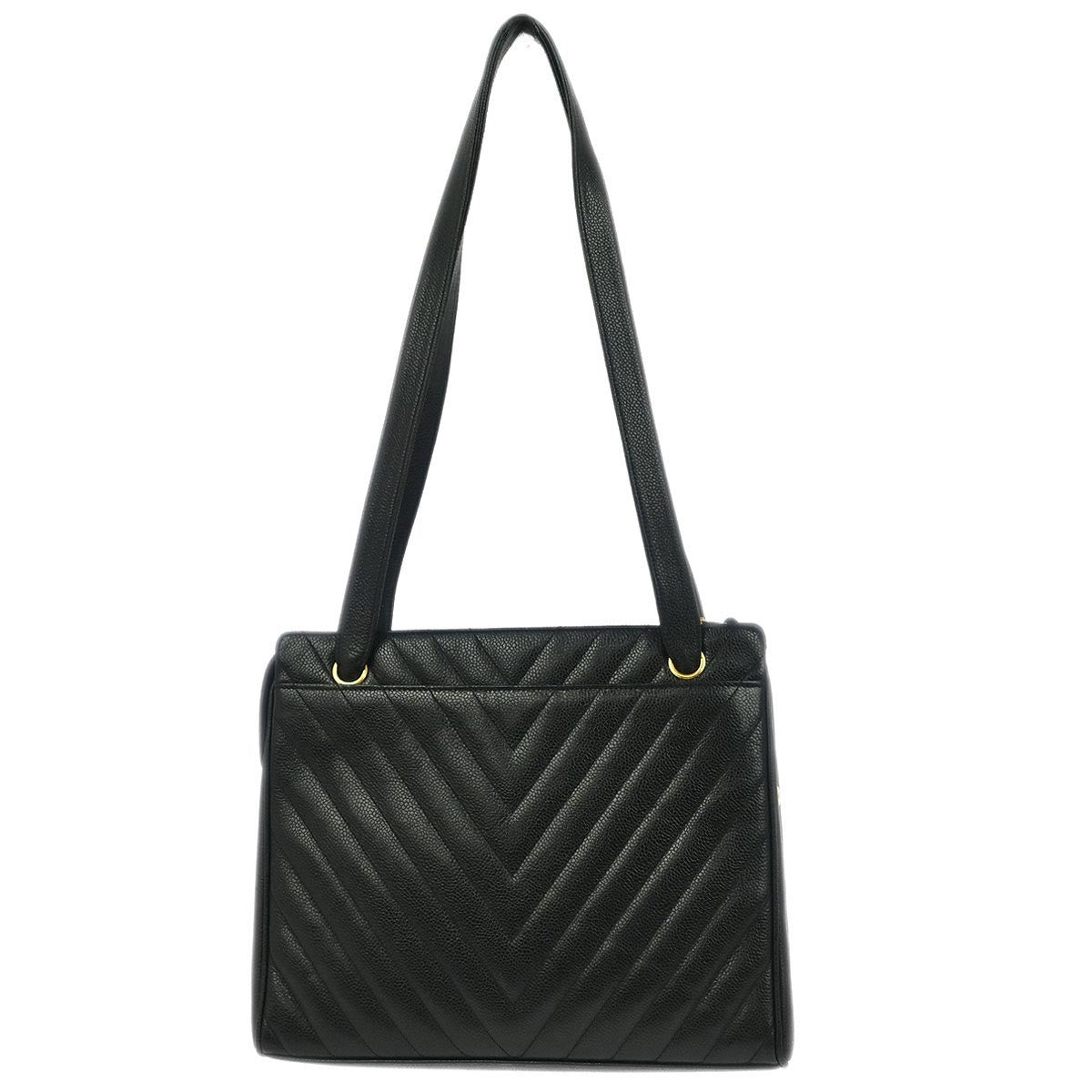 Chanel Vintage Zip Shoulder Bag Chevron Caviar Black Calfskin Shoulder Bag Bag (   )
