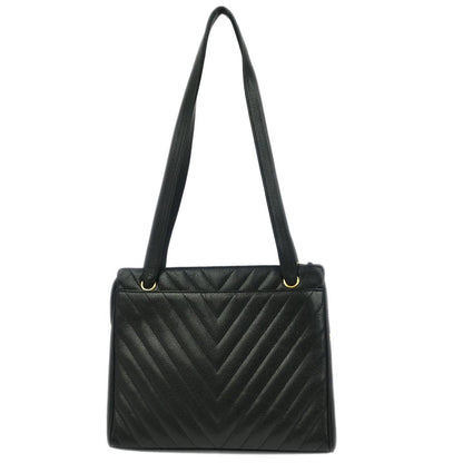 Chanel Vintage Zip Shoulder Bag Chevron Caviar Black Calfskin Shoulder Bag Bag (   )
