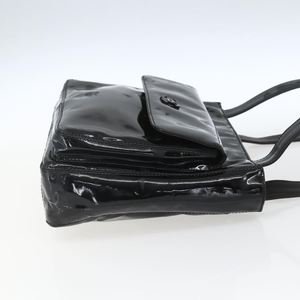 Chanel Vintage Flap Shoulder Bag Patent Leather Black Patent_Leather Shoulder Bag Bag (   )
