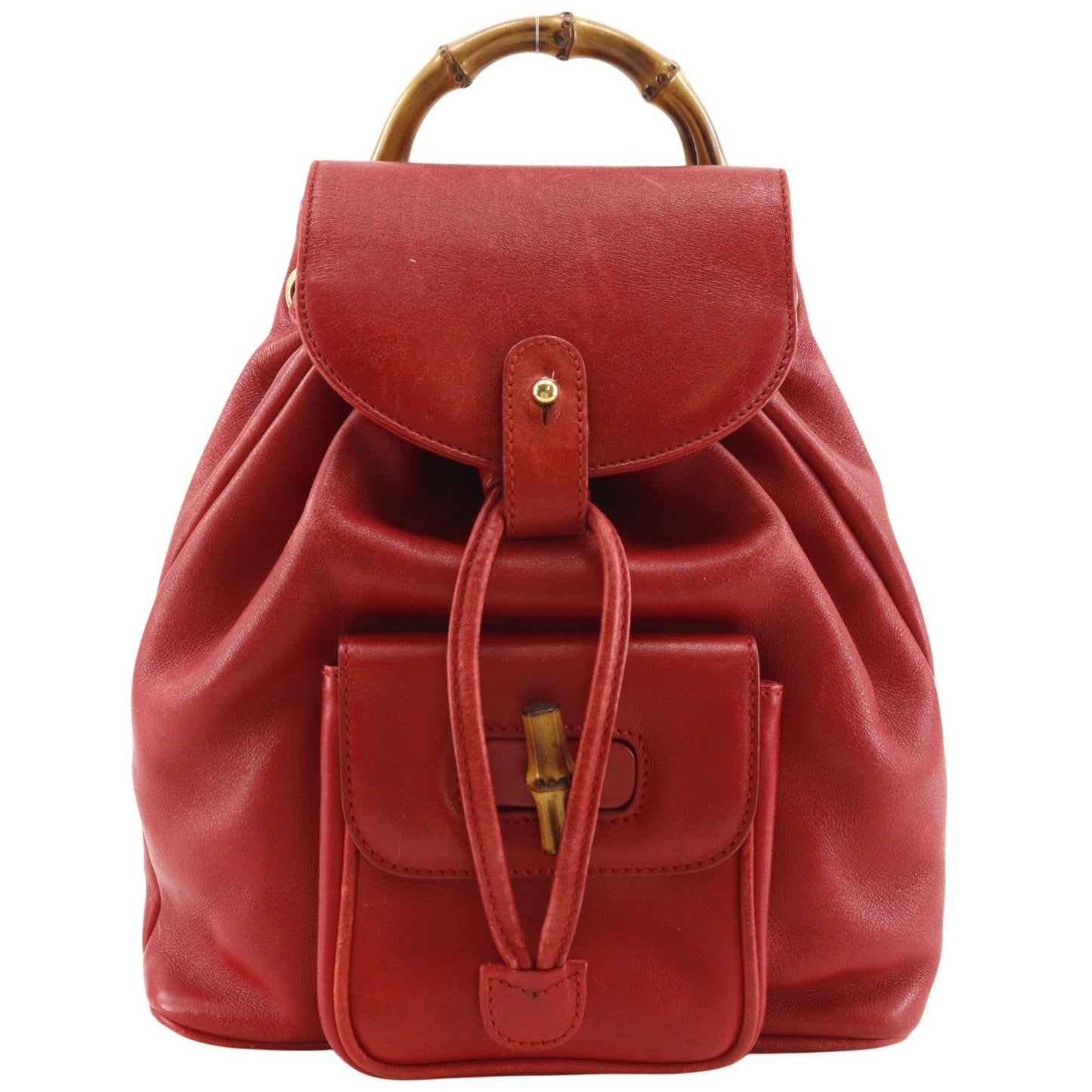 Gucci Vintage Bamboo Backpack Leather Red Leather Backpack Bag (   )