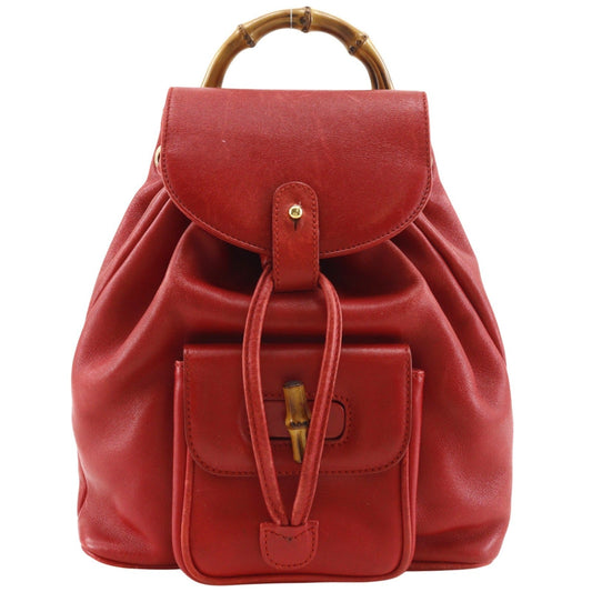 Gucci Vintage Bamboo Backpack Leather Red Leather Backpack Bag (   )