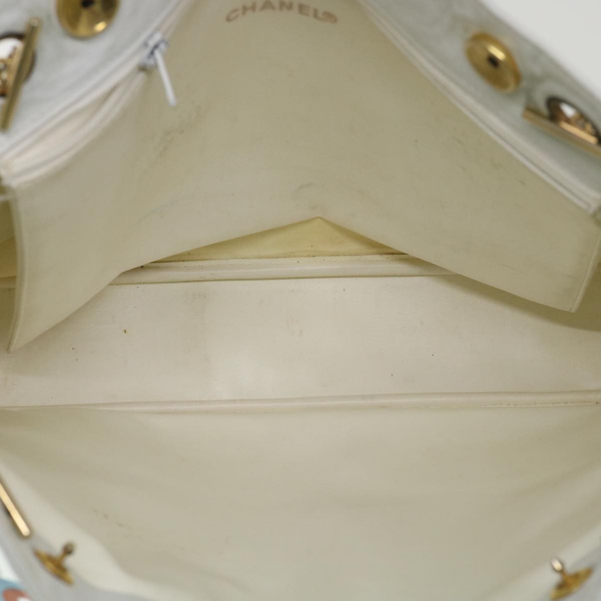 Chanel Vintage Shopping Tote Lambskin White Leather Shoulder Bag Bag (   )