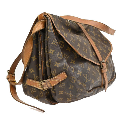 Louis Vuitton Saumur Handbag Monogram Canvas Brown Leather Shoulder Bag Bag (   )