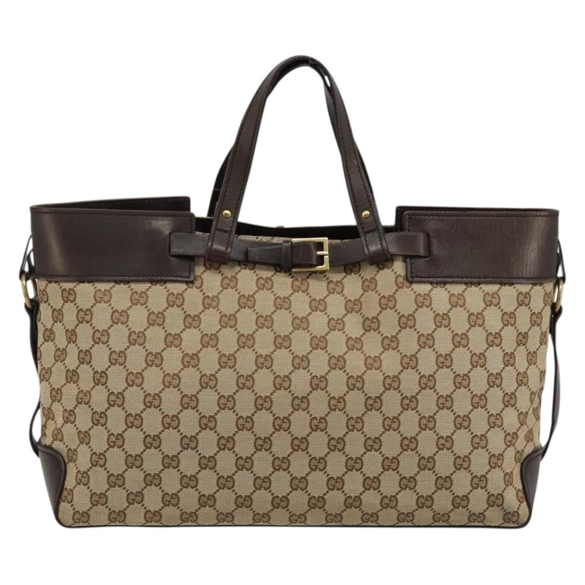 Gucci Belted Bucket Tote Gg Canvas With Leather Beige Canvas Tote Bag Bag (   )