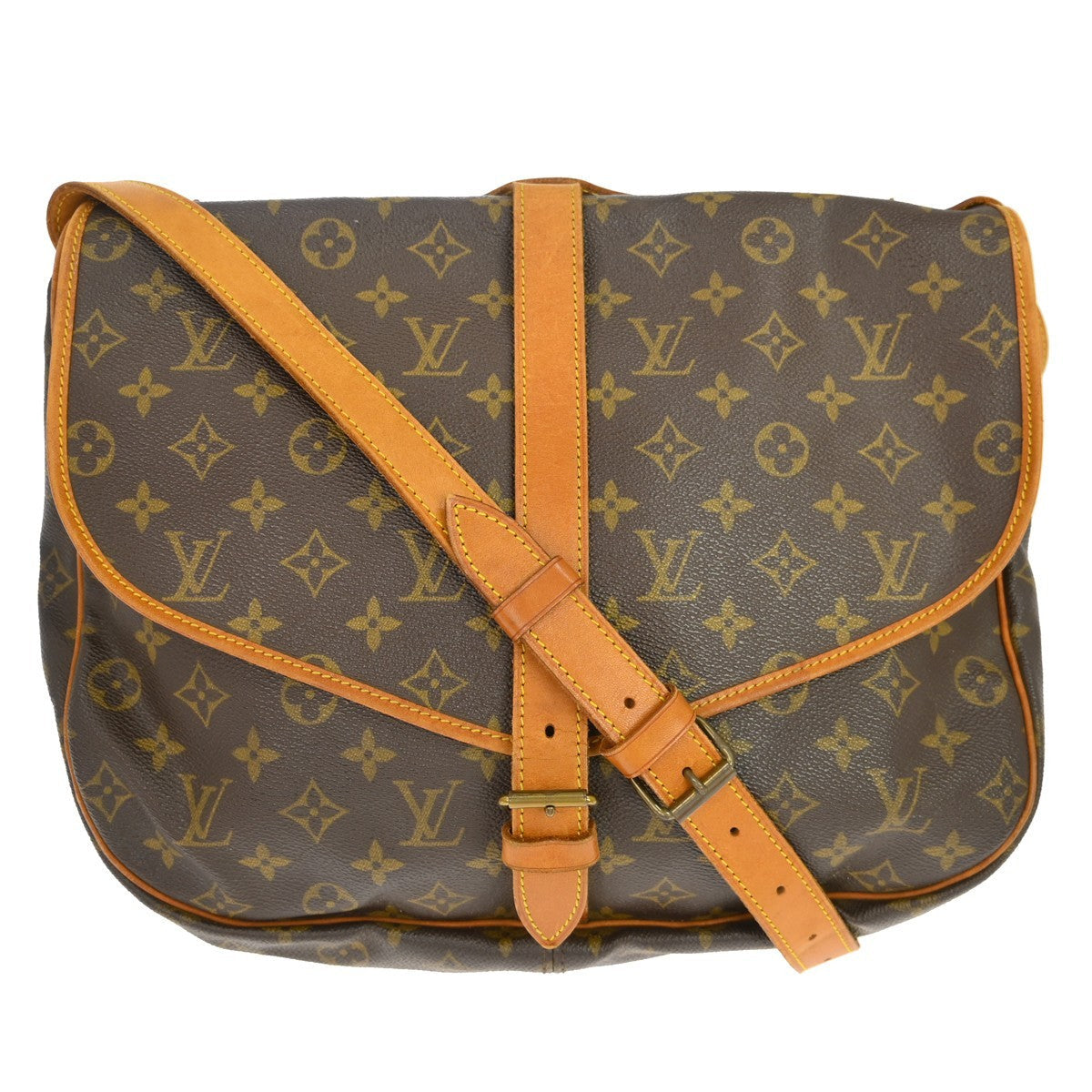 Louis Vuitton Saumur Handbag Monogram Canvas Brown Canvas Travel Bag Bag (   )