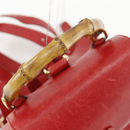 Gucci Vintage Bamboo Backpack Leather Red Leather Backpack Bag (   )