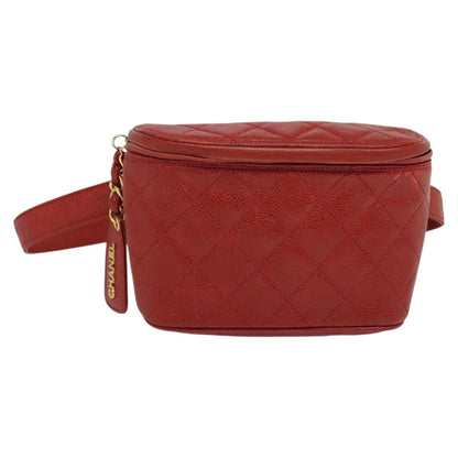 Chanel Vintage Zip Belt Bag Quilted Caviar Red Leather Shoulder Bag Bag (   )