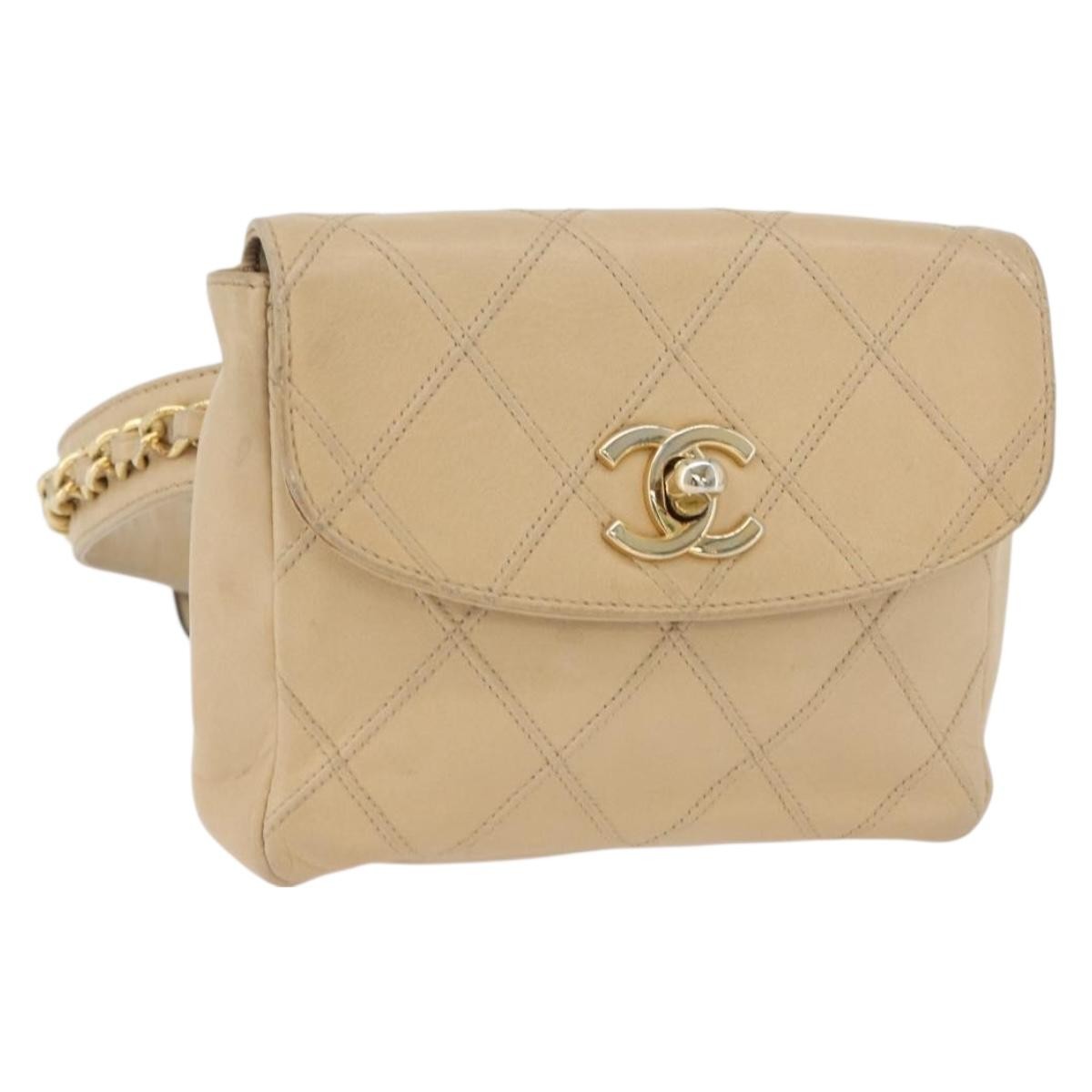 Chanel Cc Flap Belt Bag Quilted Lambskin Beige Leather Clutche & Pouche Bag (   )