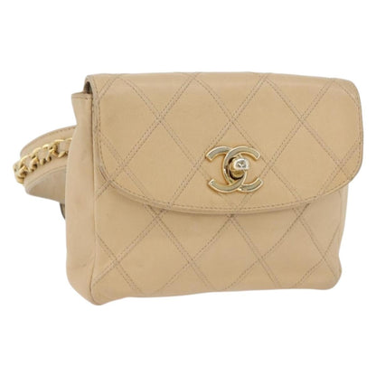 Chanel Cc Flap Belt Bag Quilted Lambskin Beige Leather Clutche & Pouche Bag (   )