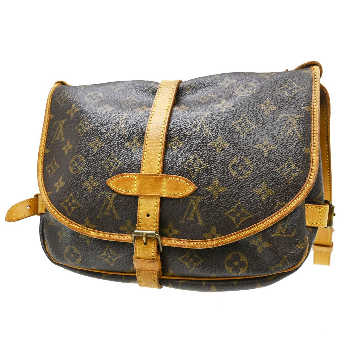 Louis Vuitton Saumur Handbag Monogram Canvas Brown Canvas Shoulder Bag Bag (   )