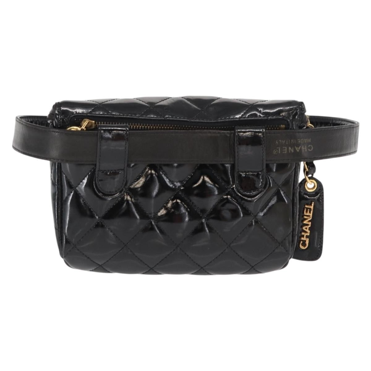 Chanel Vintage Zip Belt Bag Quilted Lambskin Black Patent_Leather Clutche & Pouche Bag (   )