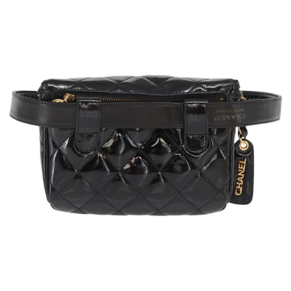 Chanel Vintage Zip Belt Bag Quilted Lambskin Black Patent_Leather Clutche & Pouche Bag (   )