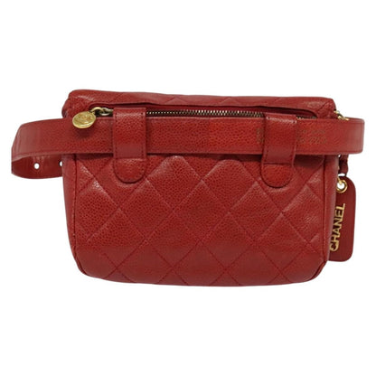 Chanel Vintage Zip Belt Bag Quilted Caviar Red Leather Shoulder Bag Bag (   )