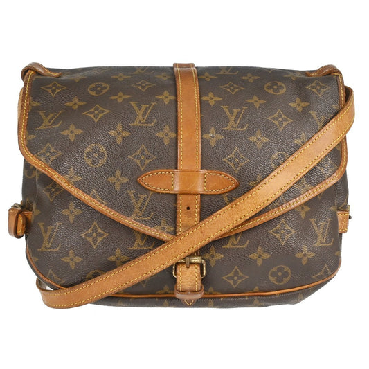 Louis Vuitton Saumur Handbag Monogram Canvas Brown Canvas Shoulder Bag Bag (   )