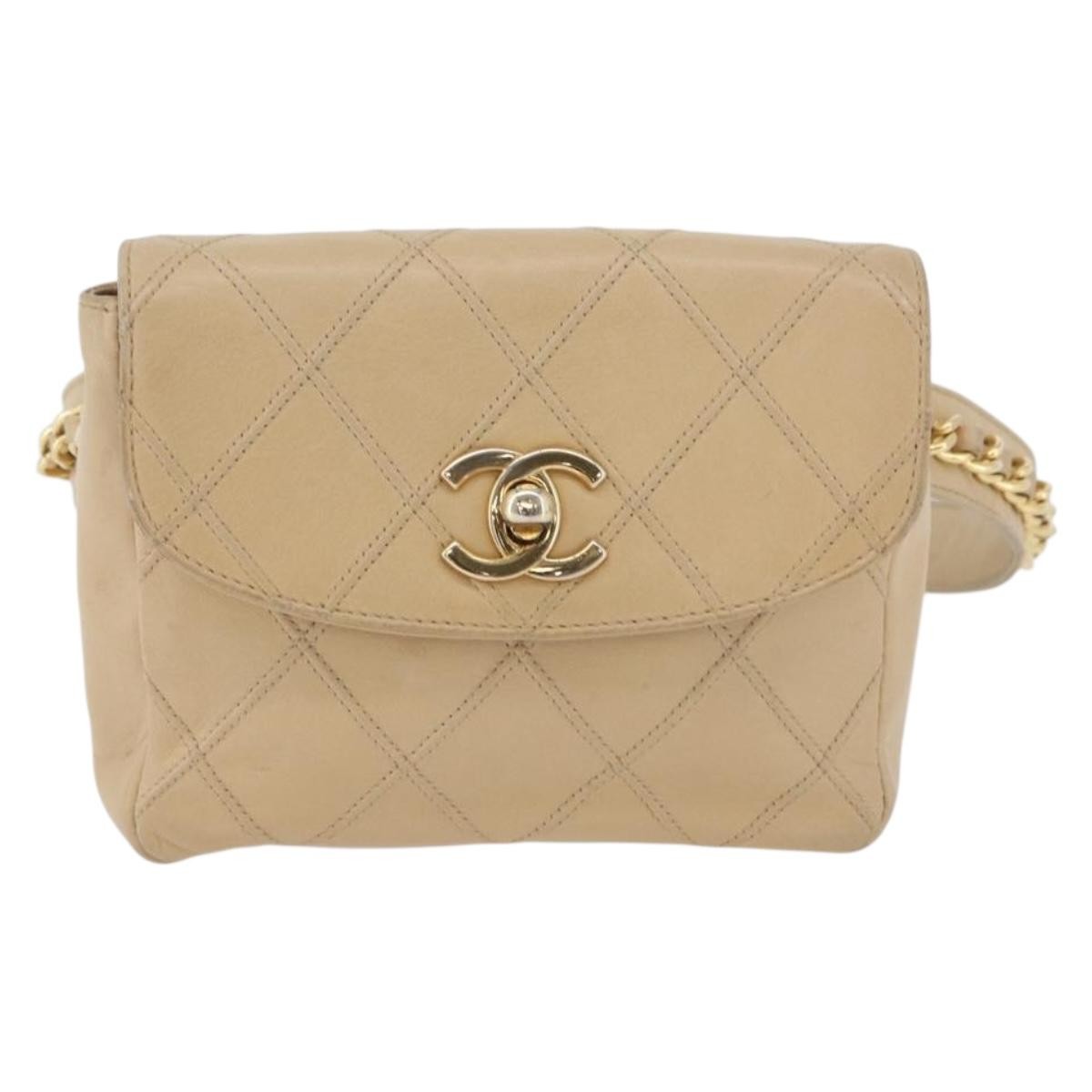Chanel Cc Flap Belt Bag Quilted Lambskin Beige Leather Clutche & Pouche Bag (   )