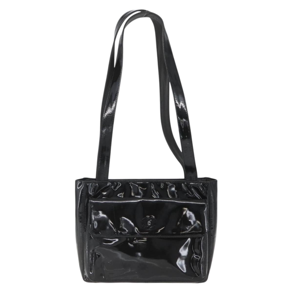 Chanel Vintage Flap Shoulder Bag Patent Leather Black Patent_Leather Shoulder Bag Bag (   )