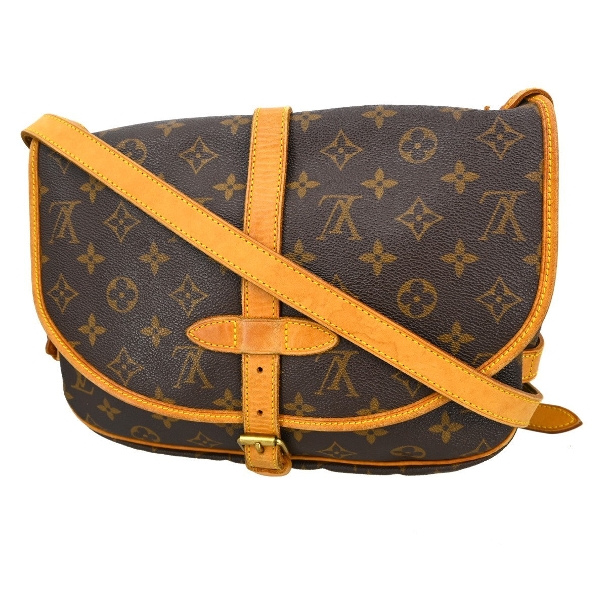 Louis Vuitton Saumur Handbag Monogram Canvas Brown Canvas Shoulder Bag Bag (   )