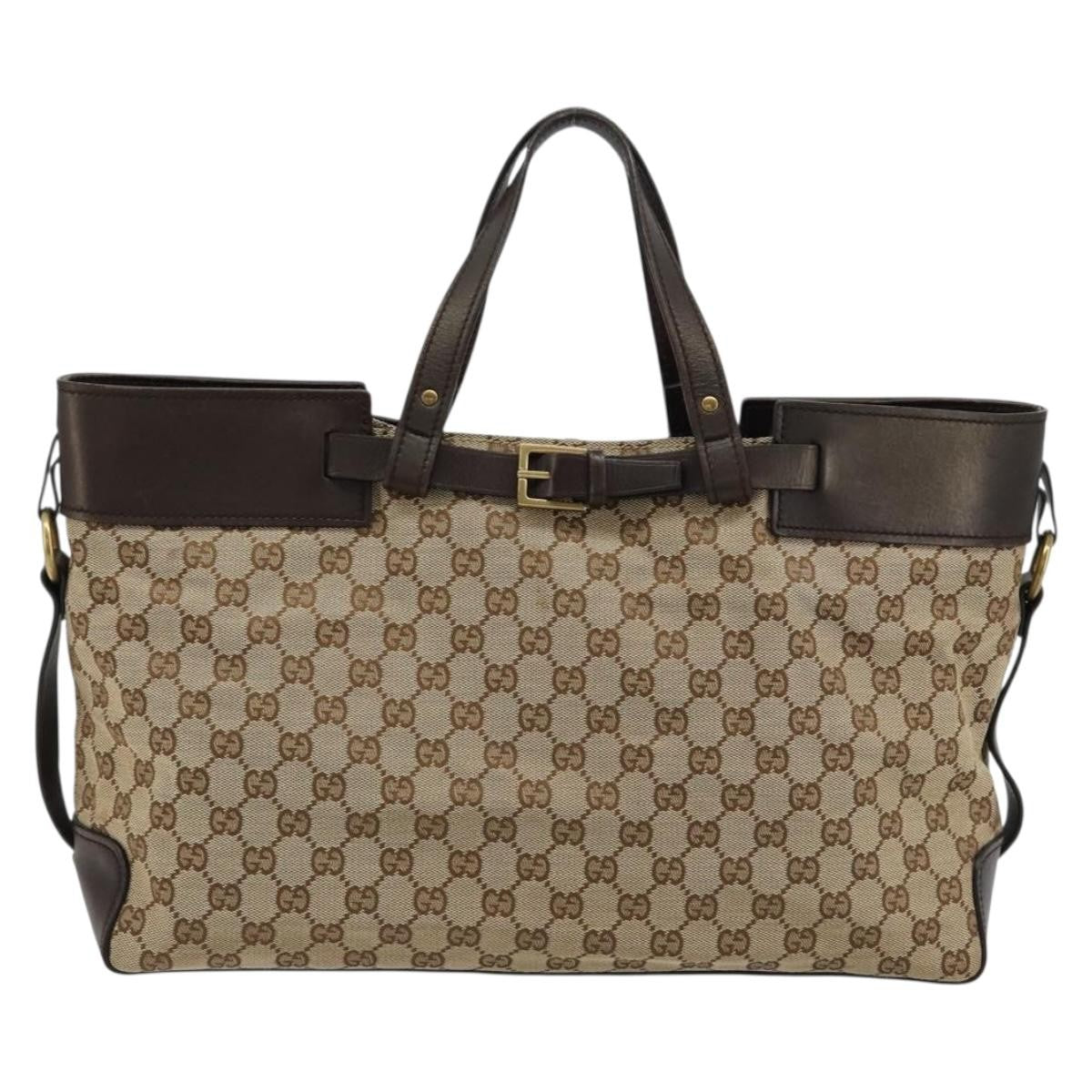 Gucci Belted Bucket Tote Gg Canvas With Leather Beige Canvas Tote Bag Bag (   )