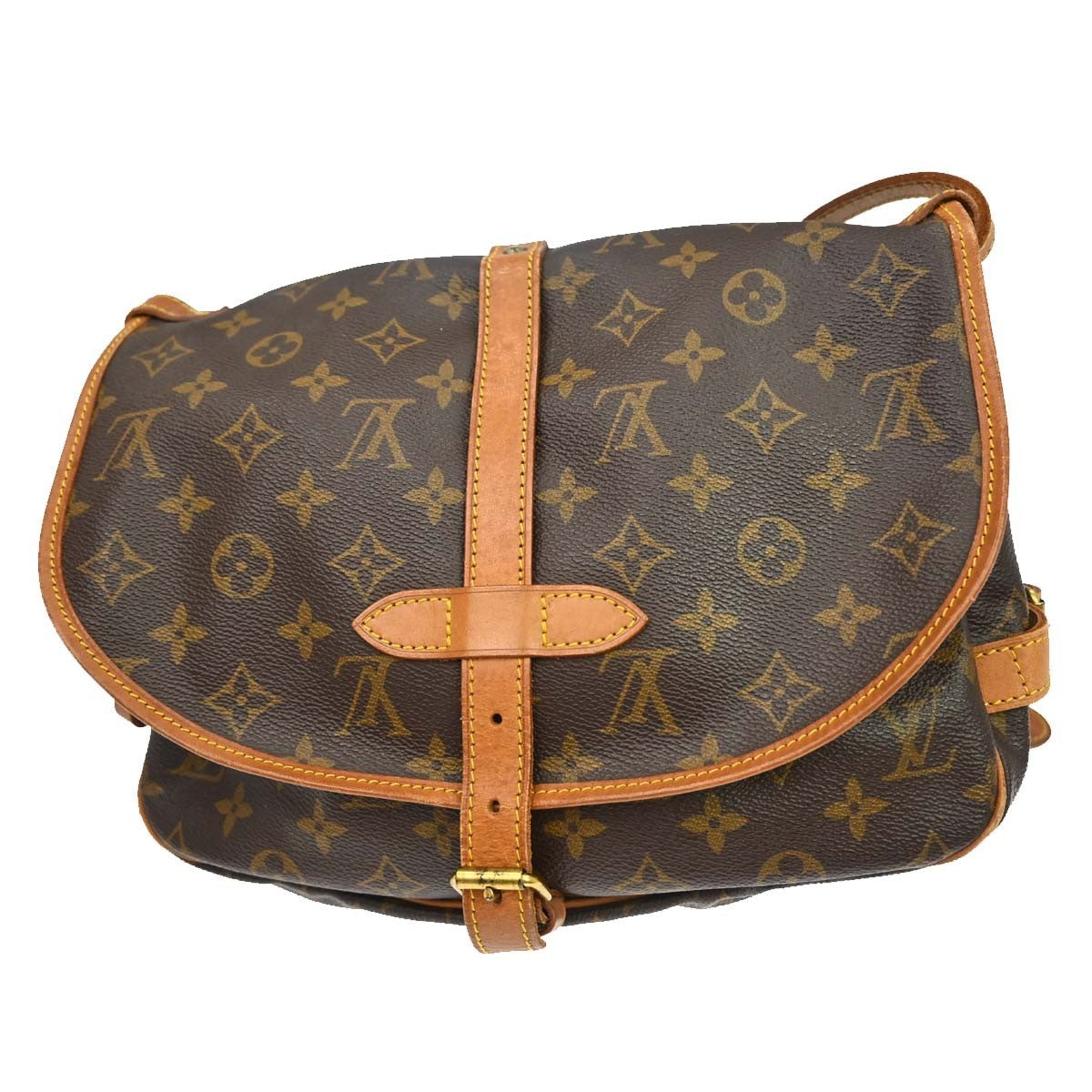 Louis Vuitton Saumur Handbag Monogram Canvas Brown Canvas Shoulder Bag Bag (   )