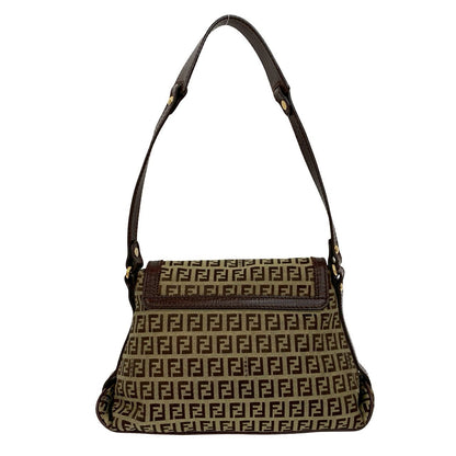 Fendi Zucchino Nylon Canvas Leather Shoulder Bag